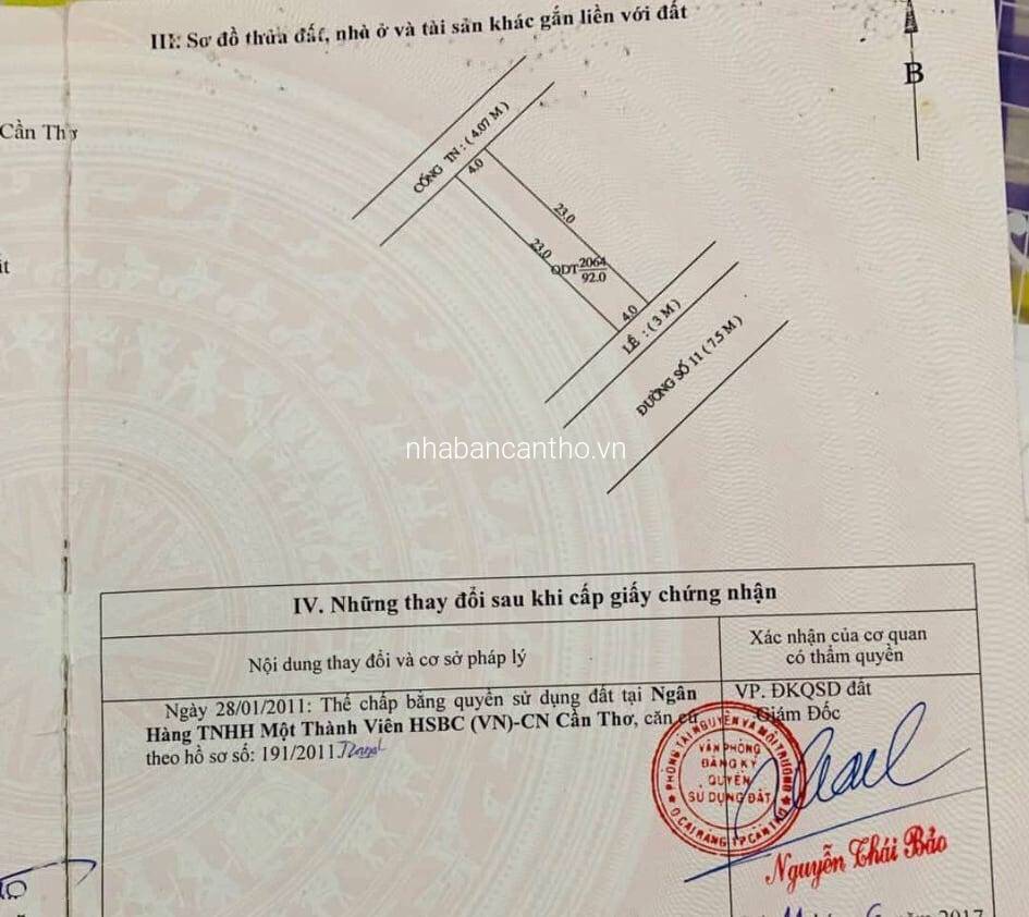 Bán nền đường 11 khu dân cư Diệu Hiền - DT: 4m x 23m