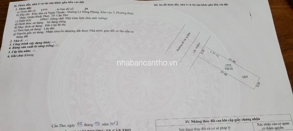 Bán đất L31 đường 14 khu dân cư ngân thuận - DT: 5x21,8