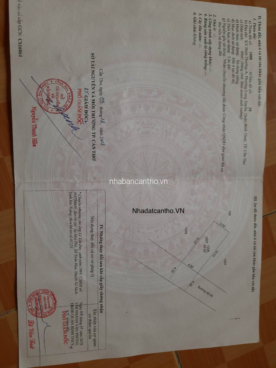 Bán đất thổ cư hẻm nhận Tạ thị phi - DT: 4x10