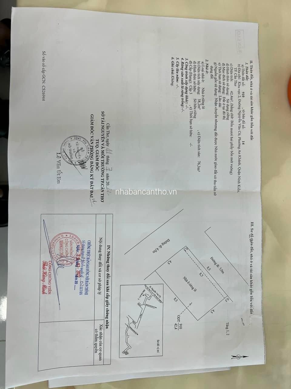 BÁN NHÀ 1 TRỆT 1 LẦU GÓC 2 MẶT TIỀN HẺM LIÊN TỔ 1-2 Đ.NGUYỄN VĂN CỪ, P.AN KHÁNH, Q.NINH KIỀU, TP .CẦN THƠ