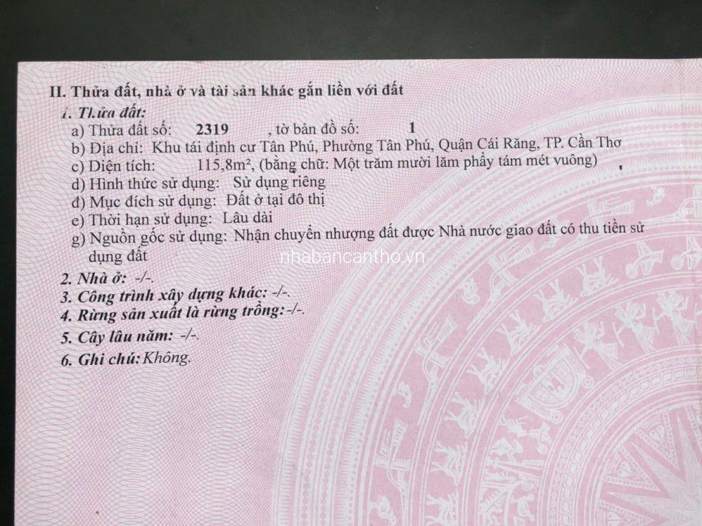 Bán nền góc đường A2 và B3 KDC Tân Phú – P. Tân Phú, Q. Cái Răng, TP Cần Thơ.