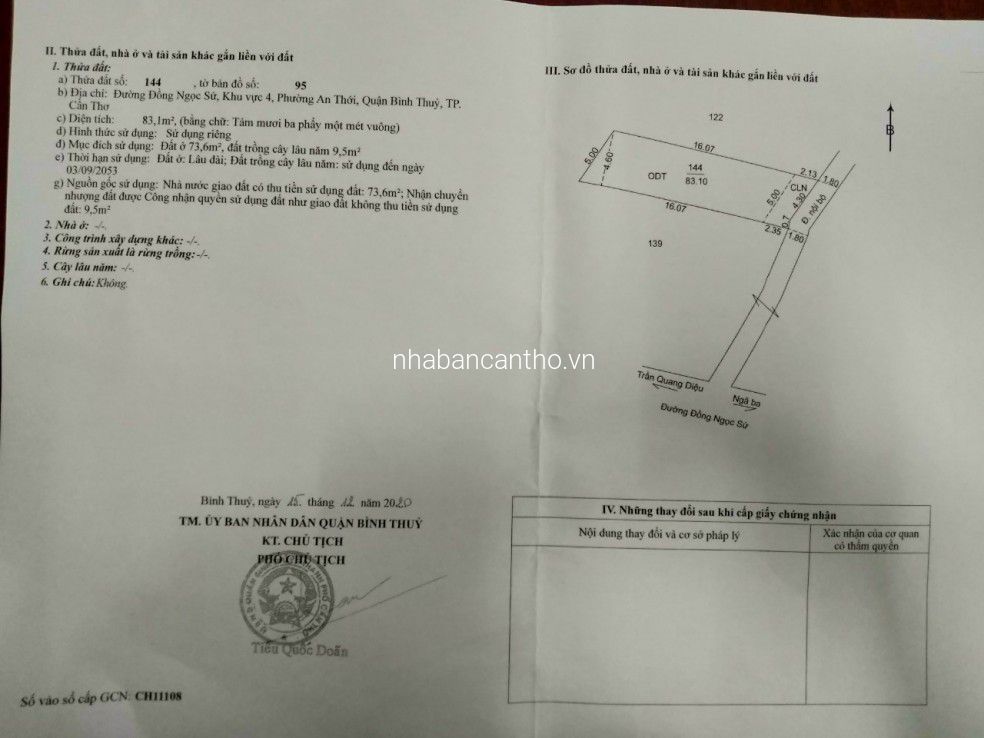 BÁN NỀN HẺM nhánh đường ĐỒNG NGỌC SỨ - P. An Thới . Q. Bình Thủy TPCT
