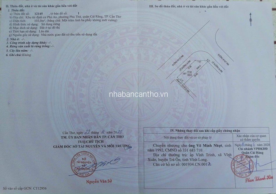 Bán Nền Góc Đẹp 103m2 đường B11 & B14 KDC Phú An - Đối diện Công Viên