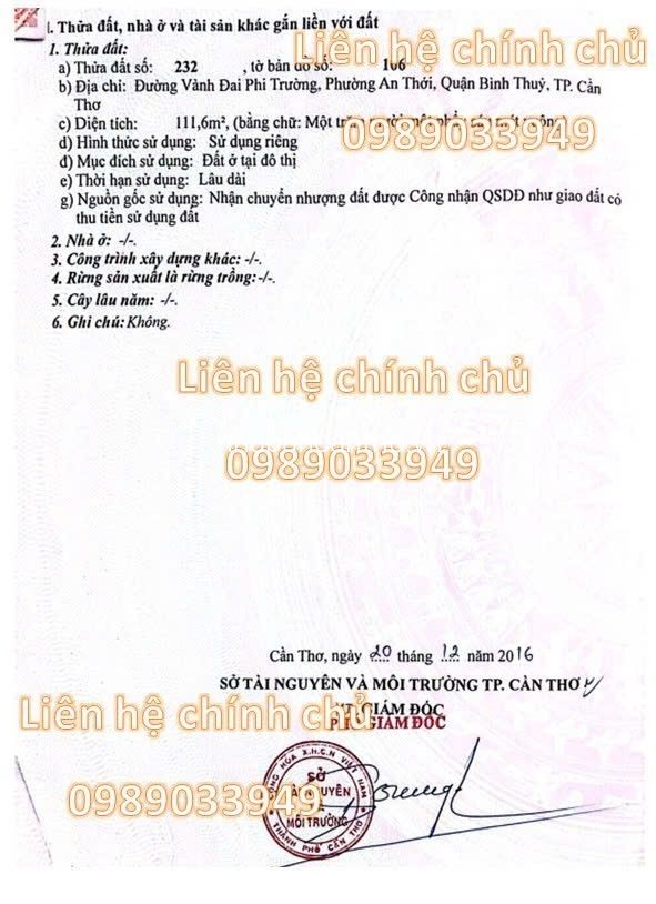 Bán đất thổ cư hẻm 235/48 Đồng Văn Cống, An Thới, Bình Thủy, Cần Thơ [Chính chủ]